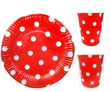 Kırmızı Puanlı Tabak Bardak Set