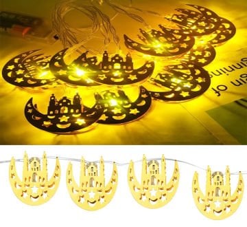 Ramazan Ayı Hilal ve Cami Figürlü Pilli Led Işık