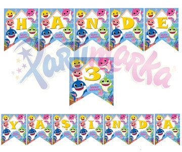 Baby Shark Doğum Günü İsim Yazılı Bayrak Süs