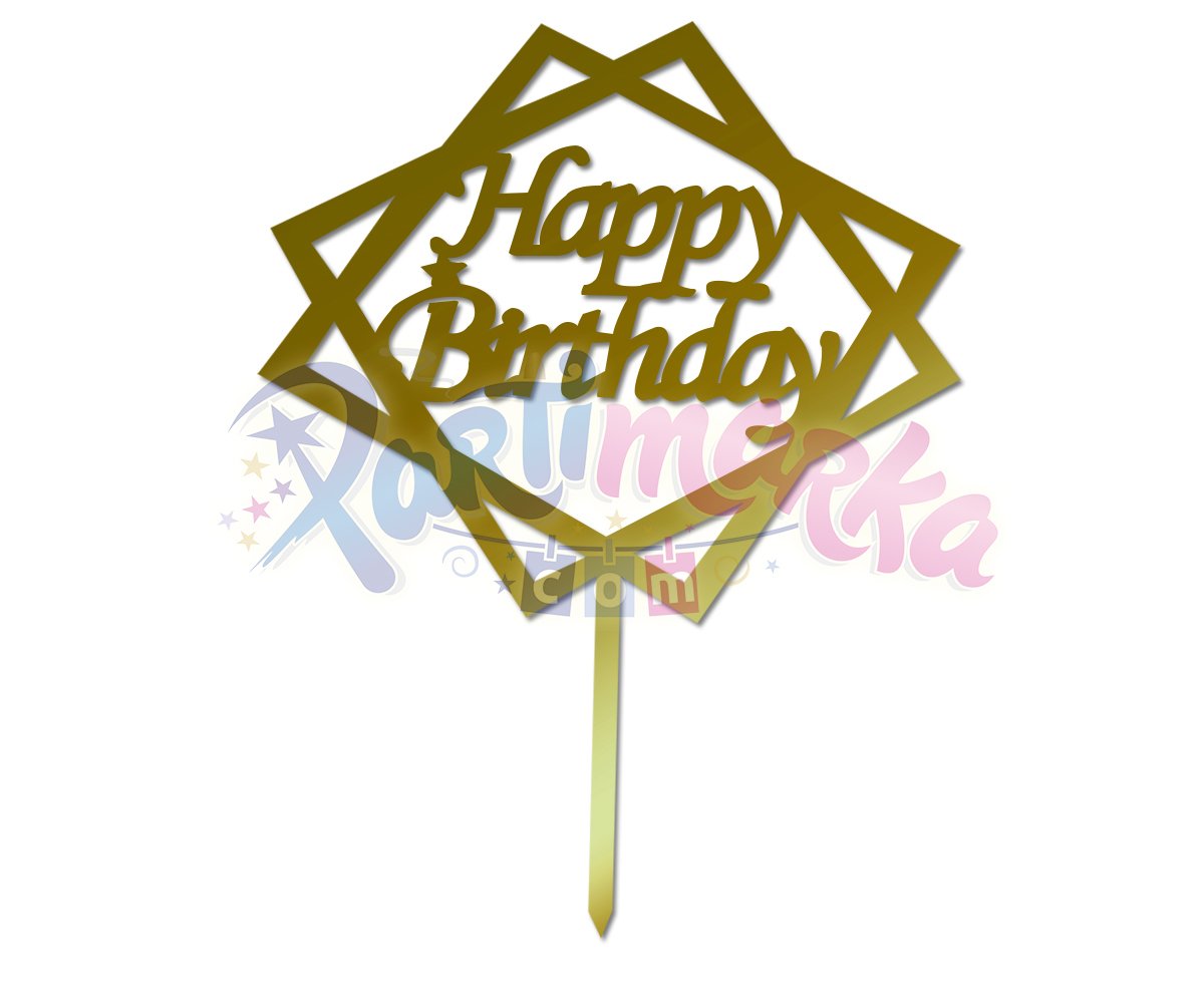 Parlak Pleksi Aynalı Happy Birthday Pasta Süsü
