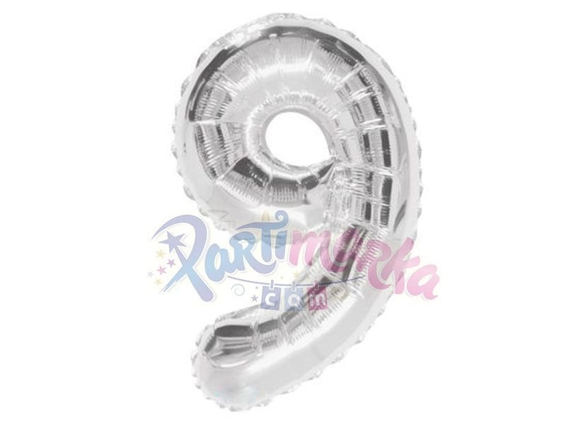 9 Rakamı Gümüş Renk Folyo Balon 75 cm
