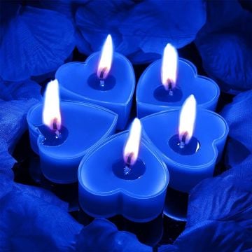 Kalp Şeklinde Tealight Mum Mavi Renk