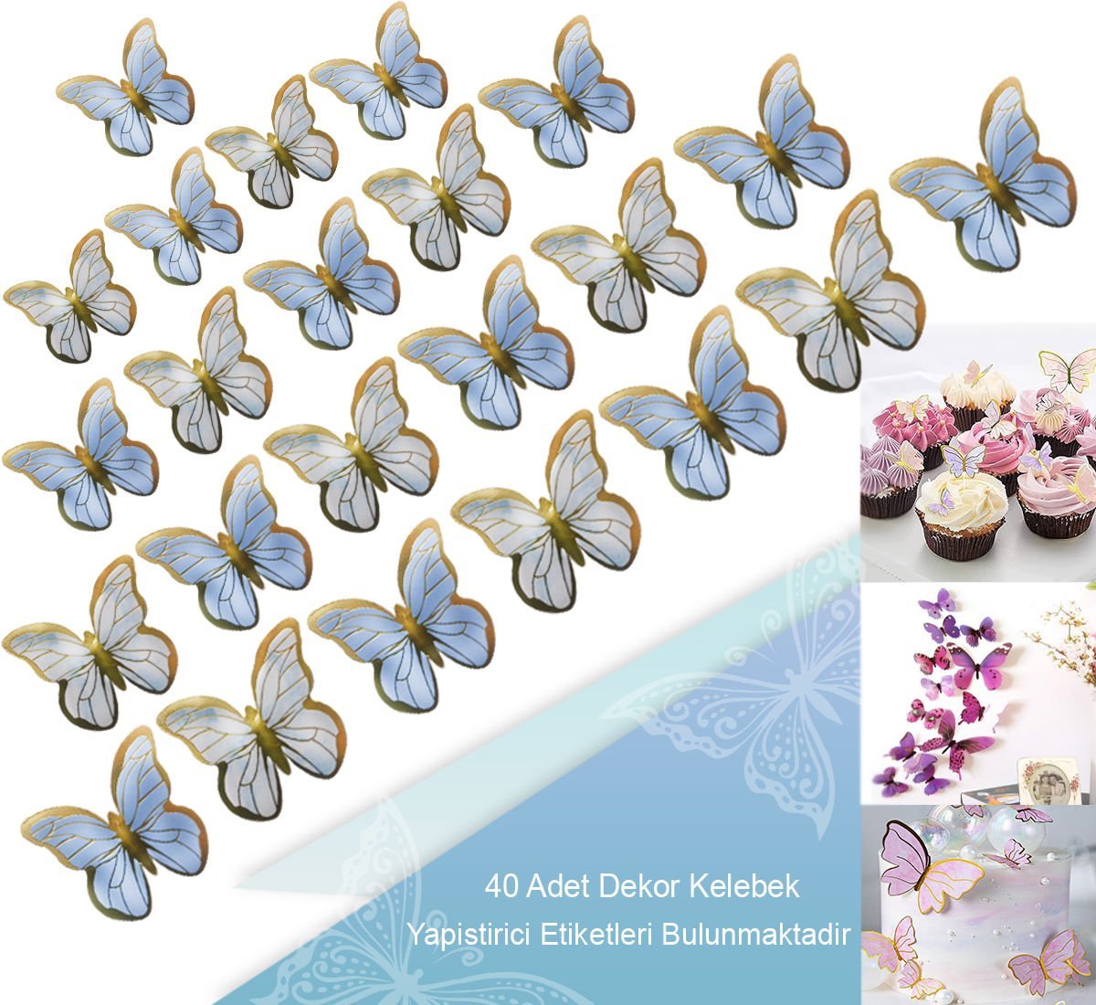 Mavi Dekoratif Kelebek Figür Süsler