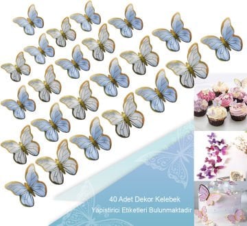 Mavi Dekoratif Kelebek Figür Süsler