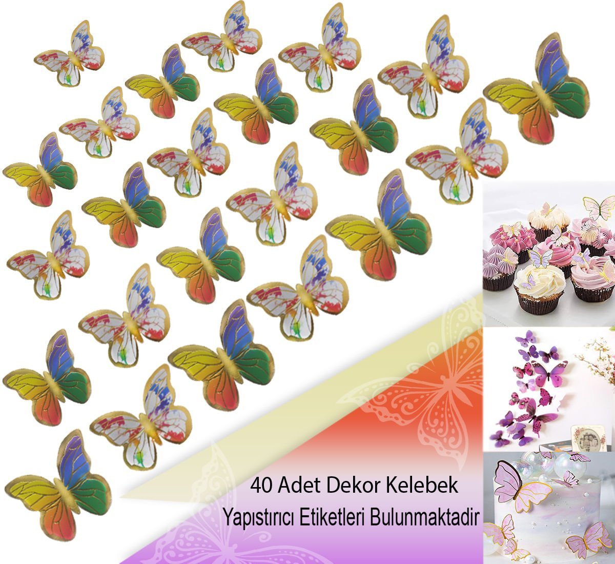 Gökkuşağı Renkli Dekoratif Kelebek Süs