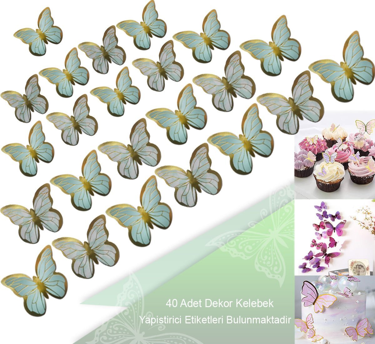 Kelebek Şeklinde Su Yeşili Renk Dekoratif Süslemeler