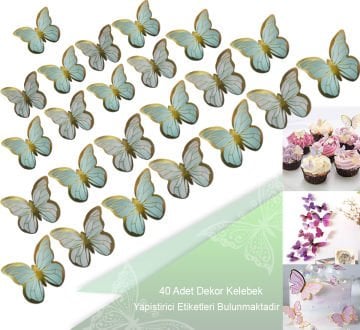 Kelebek Şeklinde Su Yeşili Renk Dekoratif Süslemeler