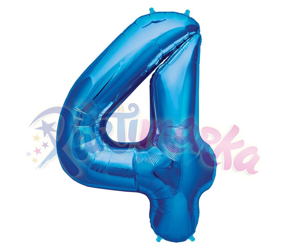 4 Rakamı Mavi Renk Folyo Balon 75 cm