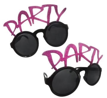 Party Yazılı Pembe Simli Parti Gözlüğü