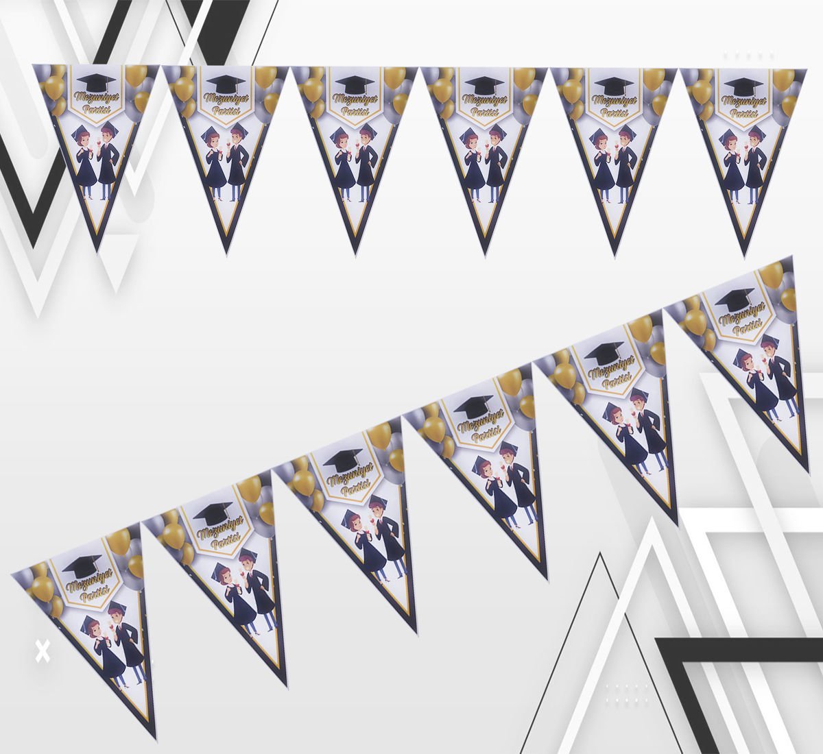 Mezuniyet Partisi Yazılı Bayrak Afiş Süs