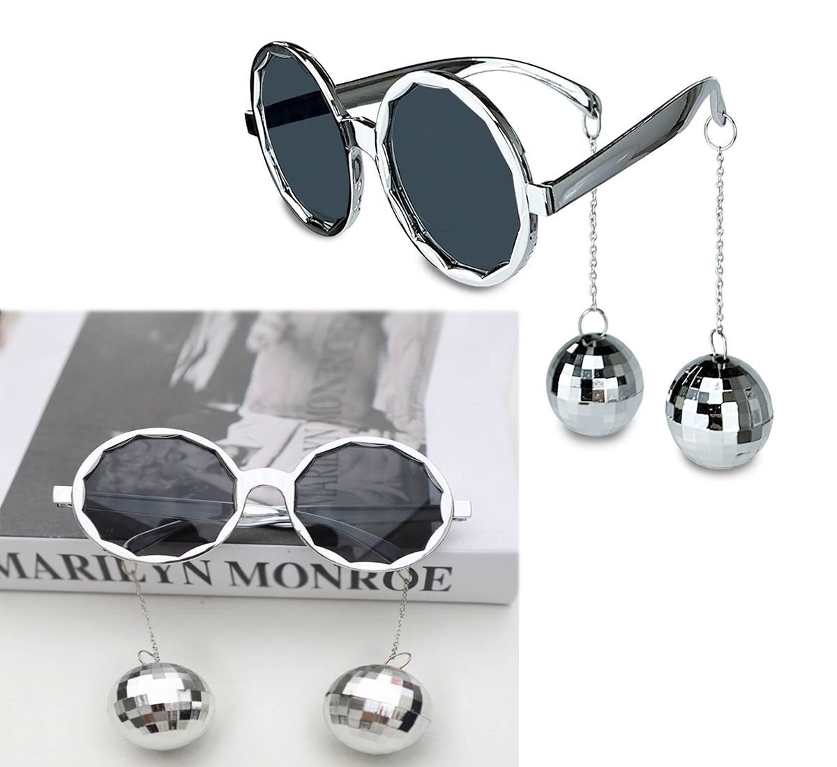 Disko Topu Küpeli Parti Gözlüğü Gümüş Renk