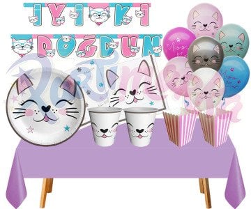 Sevimli Kedi Konsepti Parti Seti 24 Kişilik
