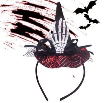 İskelet Eli Cadı Şapkası Taç Kırmızı