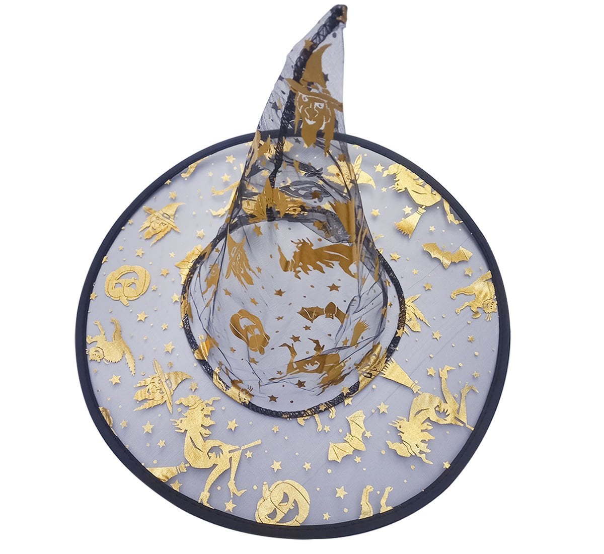 Cadılar Bayramı Cadı Şapkası Gold Baskılı