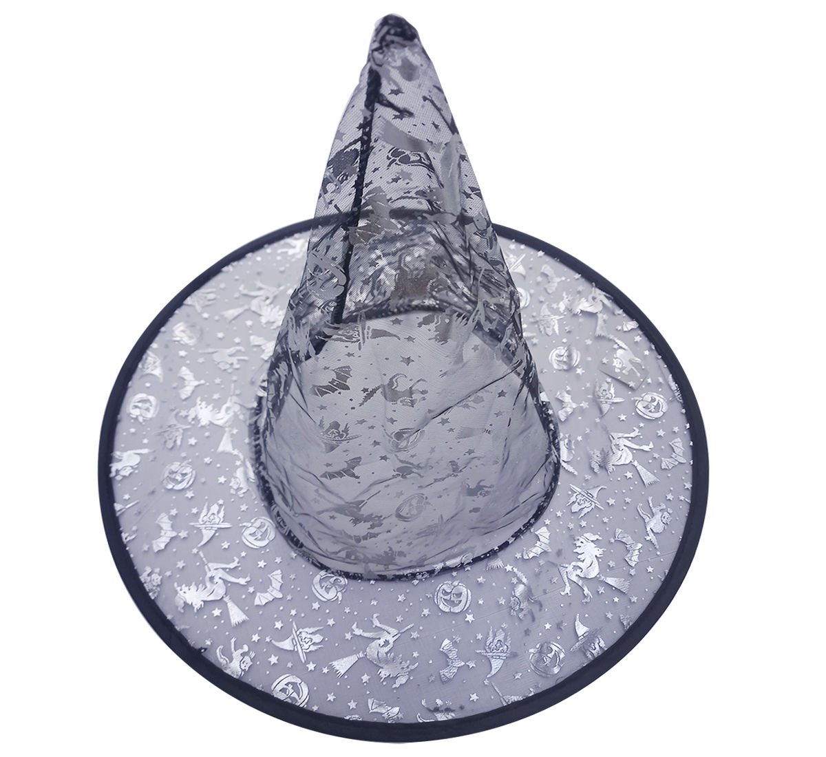Cadılar Bayramı Gümüş Baskılı Cadı Şapkası
