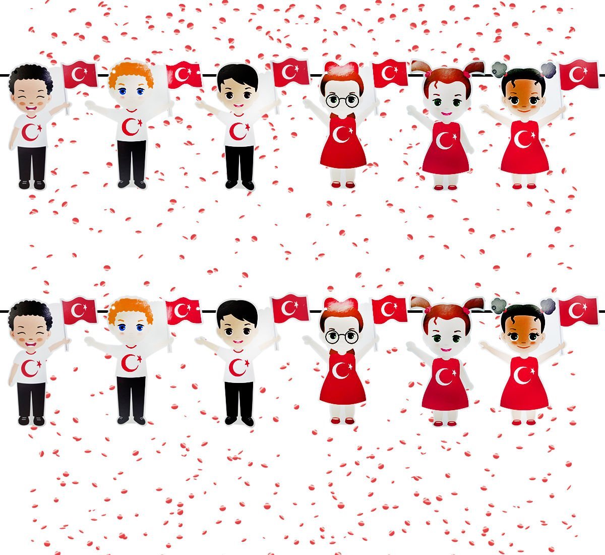 Milli Bayram Süslemesi Elde Bayrak Tutan Çocuklar Dekor Süs