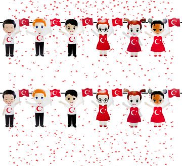 Milli Bayram Süslemesi Elde Bayrak Tutan Çocuklar Dekor Süs