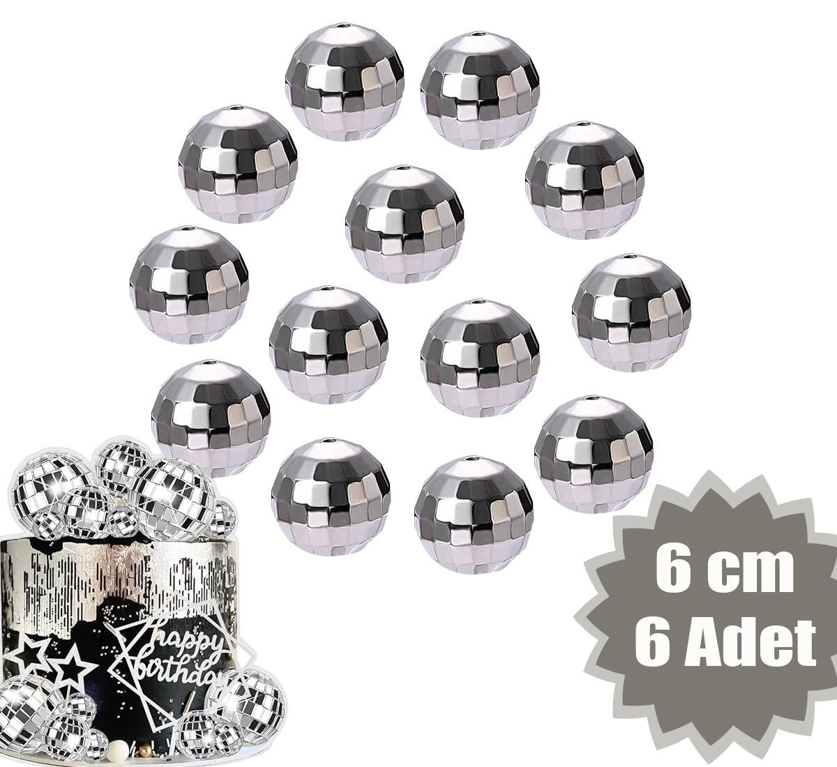 Aynalı Disko Topları Gümüş Renk 6 cm