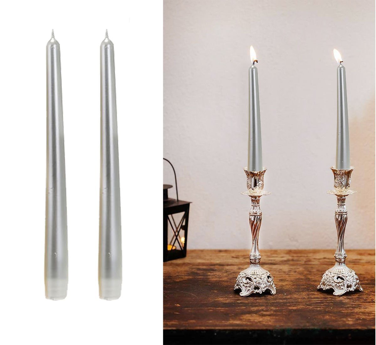 Gümüş Renk Şamdan Mumlar 2 Adet