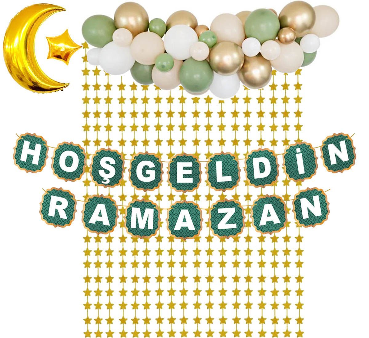 Hoşgeldin Ramazan Yazılı Balon Zinciri Süsleme Seti