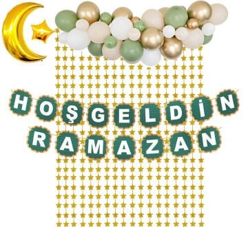 Hoşgeldin Ramazan Yazılı Balon Zinciri Süsleme Seti