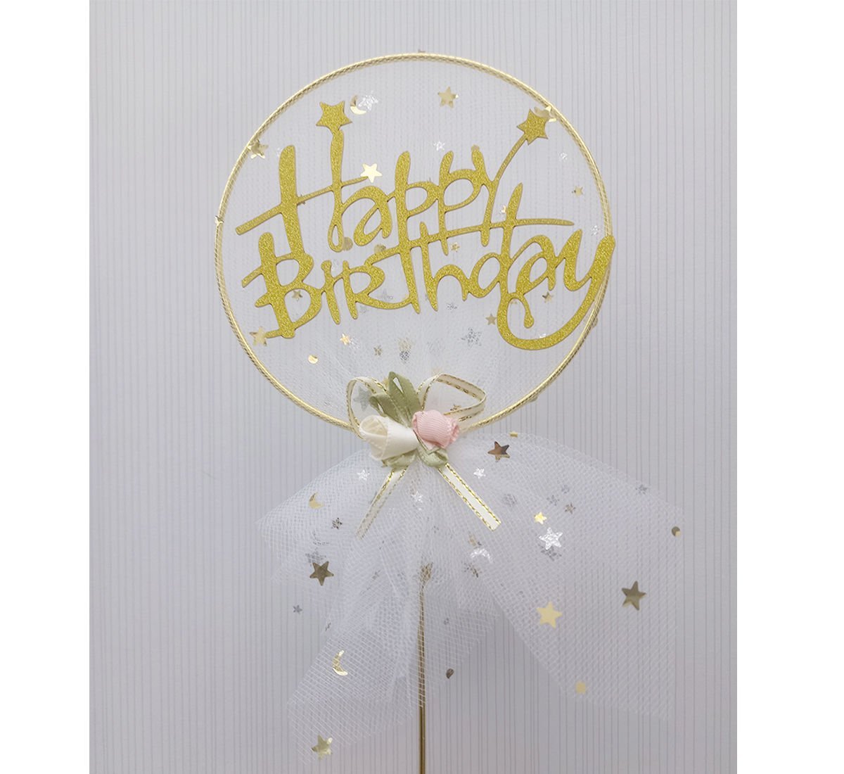 Happy Birthday Beyaz Tül Pasta Süslemesi