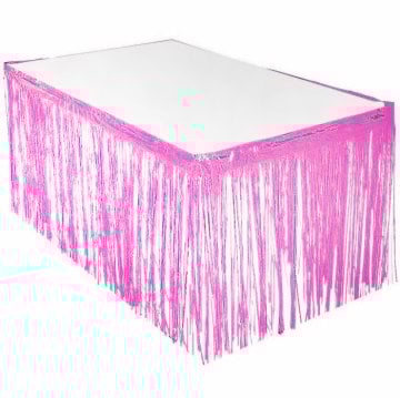 Pembe Renk Folyo Püsküllü Masa Eteği