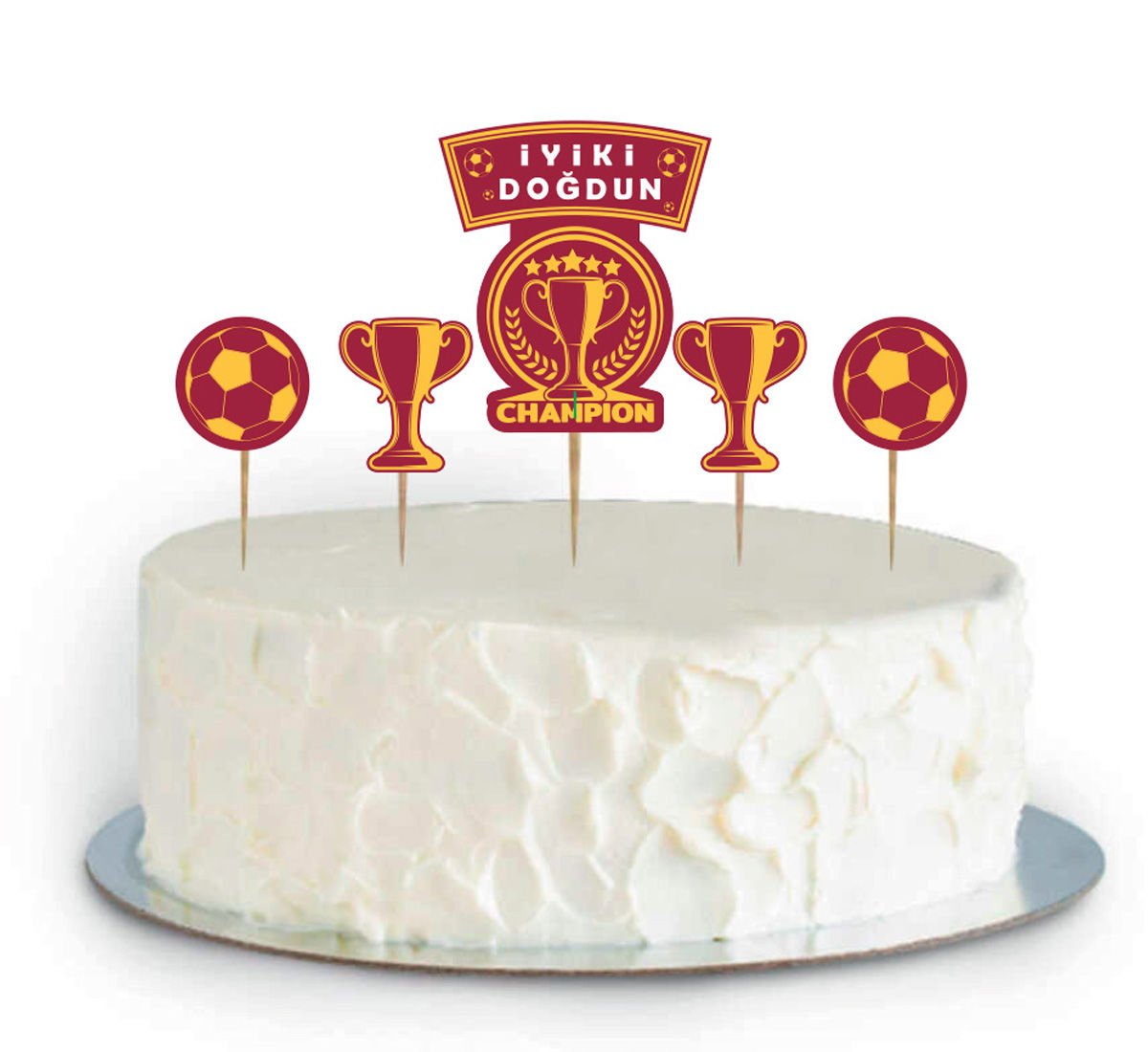 Taraftar Temalı Sarı Kırmızı Pasta Süslemesi