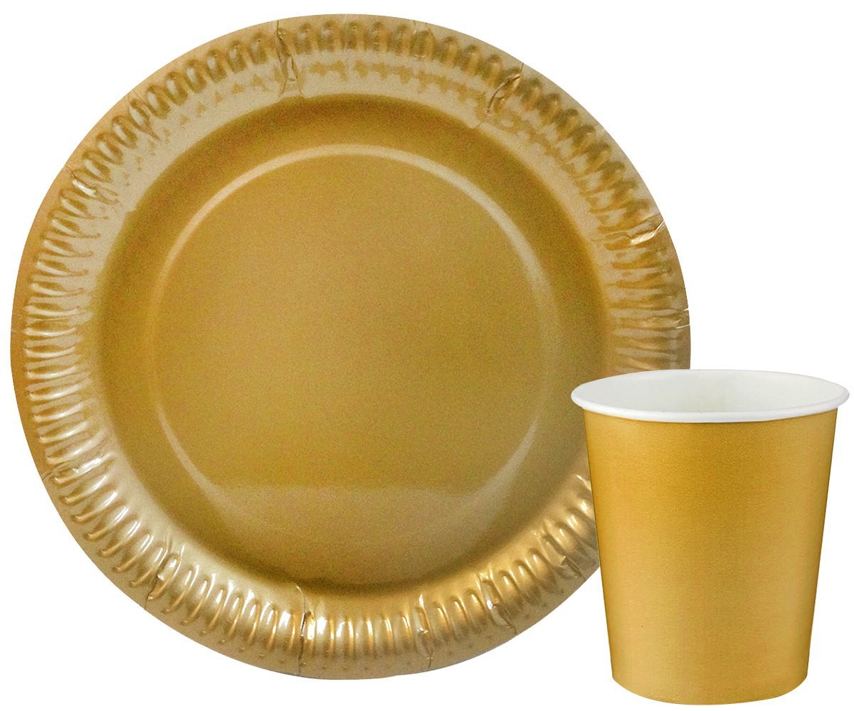 Altın Renk Karton Tabak Bardak Seti