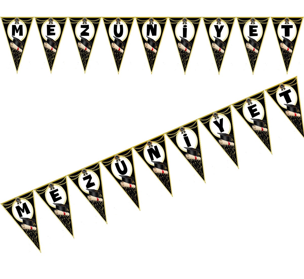 Mezuniyet Yazan Üçgen Bayrak Süslemesi