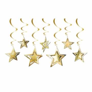 Yıldızlı Altın Renk 3 Boyutlu Asma Süsler