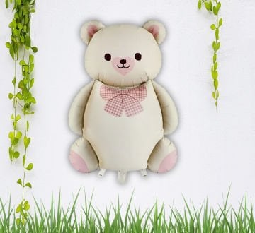 Krem Renk Tatlı Ayıcık Folyo Balon