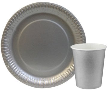 Gümüş Renk Tabak Bardak Seti