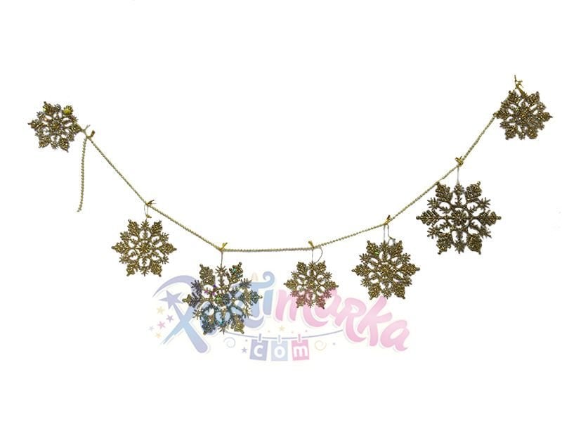 Yılbaşı Süsleri Kar Taneli Uzun Asma Süs Altın