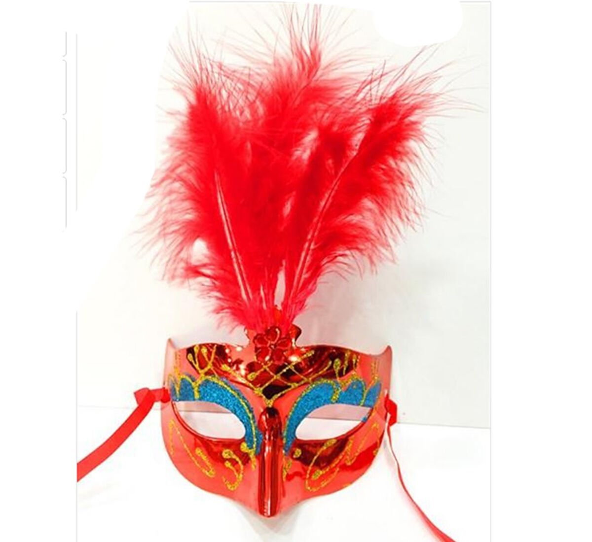 Kırmızı Renk Tüylü Parti Maskesi