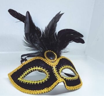 Siyah Renk Parti Maskesi Altın Dantelli