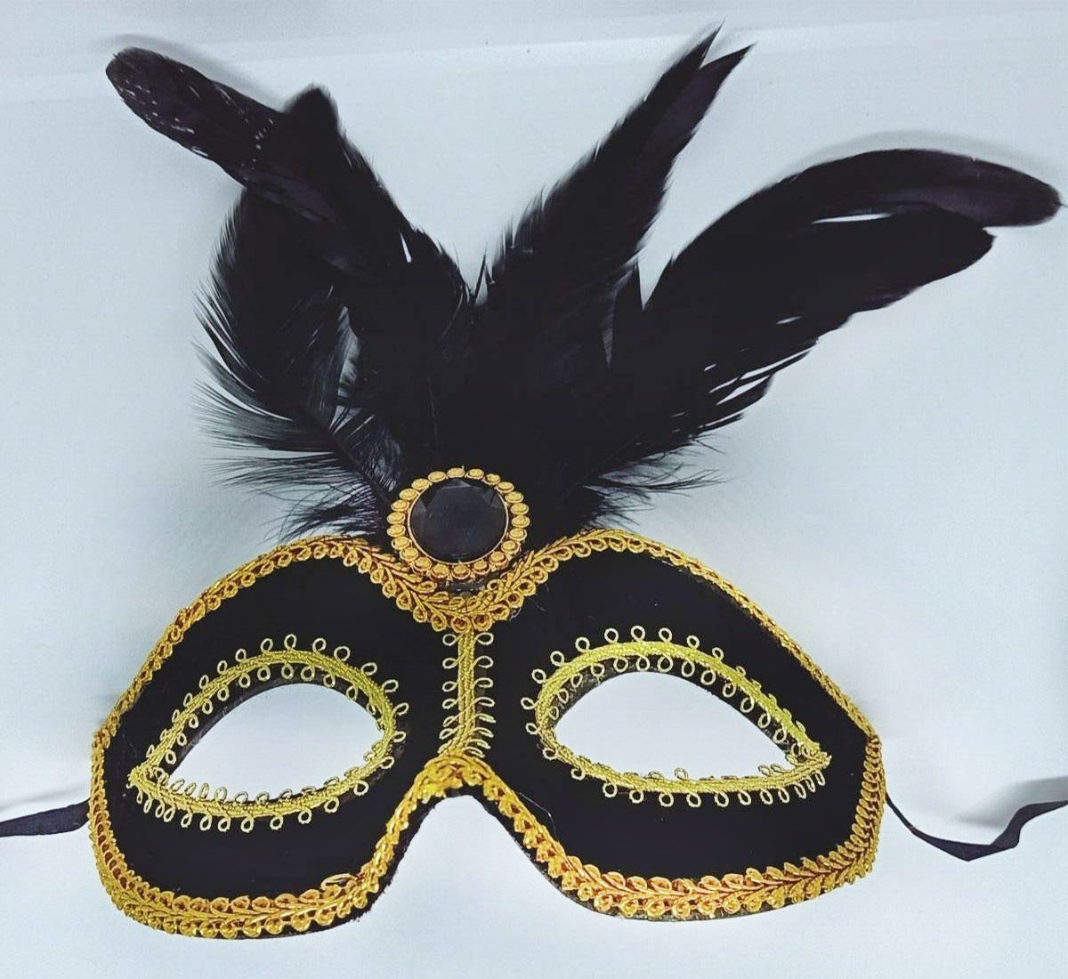 Siyah Renk Parti Maskesi Altın Dantelli