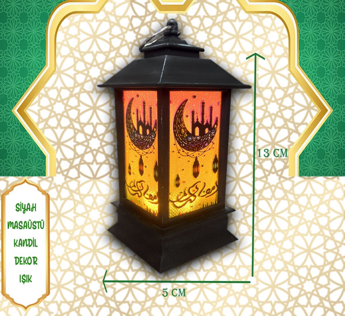 Siyah Renk Masa Üstü Işıklı Kandil Dekoru