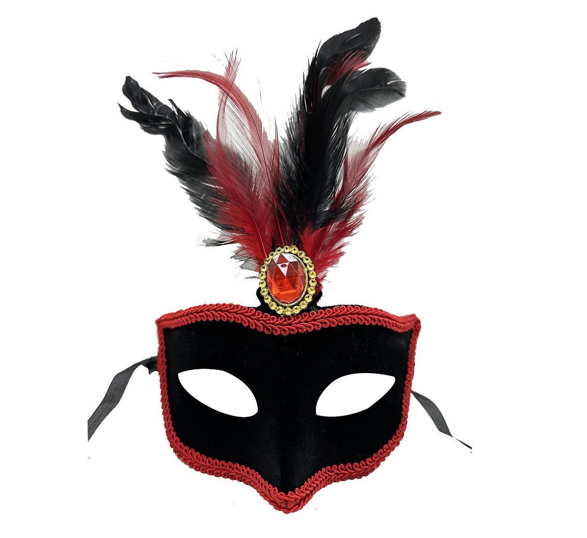 Balo Maskesi Kırmızı Siyah Tüylü