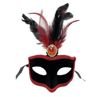 Balo Maskesi Kırmızı Siyah Tüylü