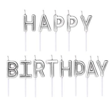 Happy Birthday Gümüş Renk Mum