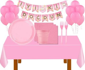 Pembe Temalı Doğum Günü Seti 25 Kişilik