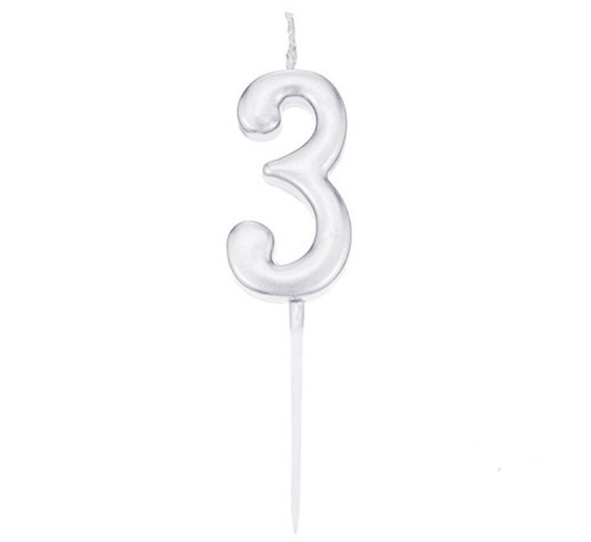 3 Rakamı Gümüş Renk Mum