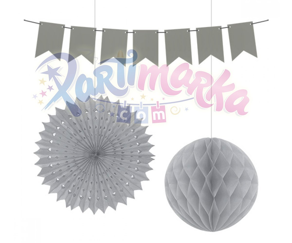 Gümüş Renk Doğum Günü Süs Seti