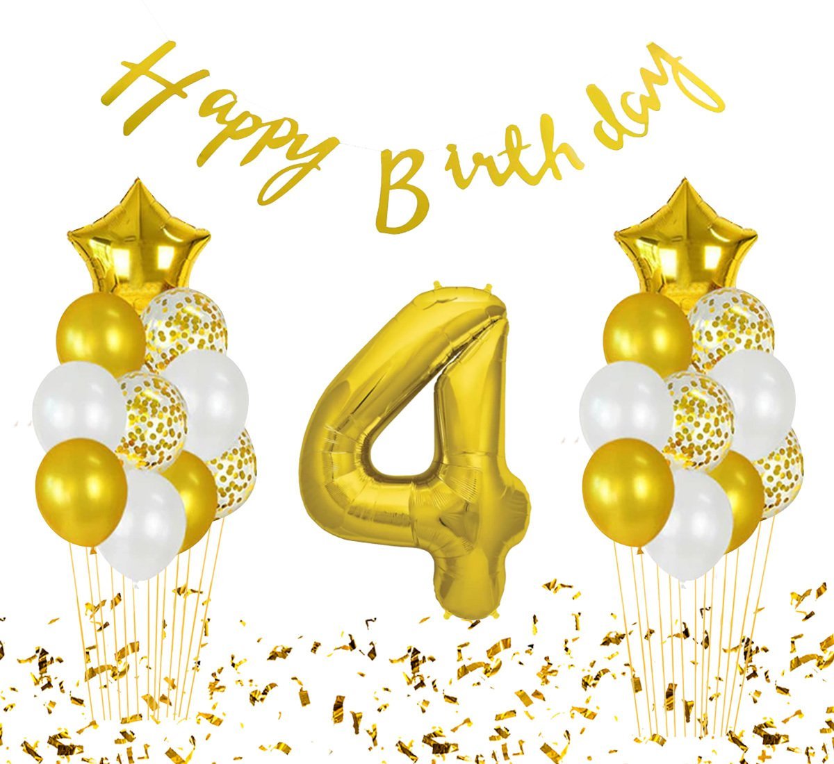 4 Yaş Partisi Gold Renk Folyo Balon Seti