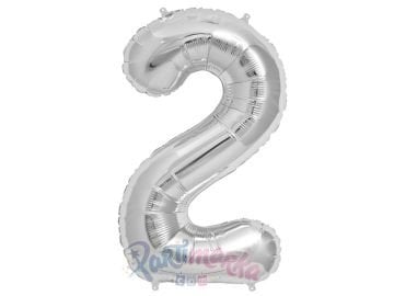 2 Rakamı Folyo Balon Gümüş Renk 75 cm