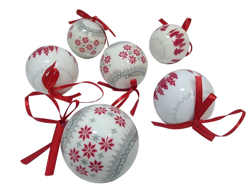 Yılbaşı Çam Ağacı Süsü Cici Top Kar Tanesi Desenli 6 Adet