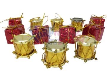 Yılbaşı Davul ve Hediye Paketi Süs Set 12 Adet