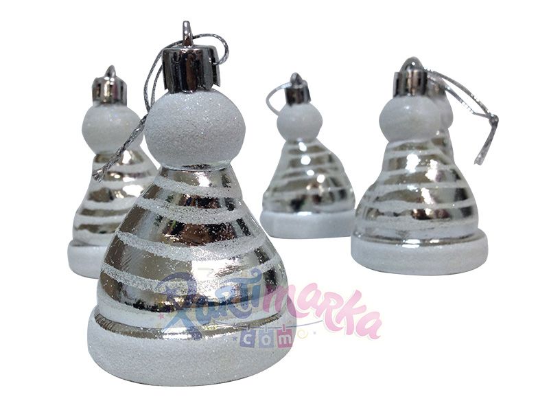 Çam Ağacı Yılbaşı Süsü Çan Figürlü Gümüş