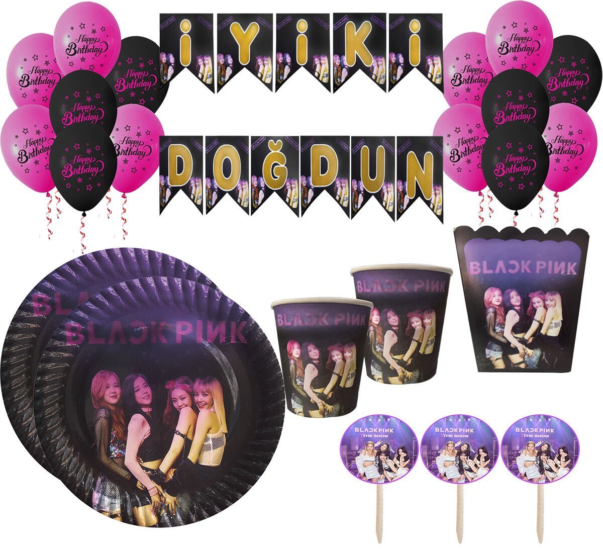 Black Pink Doğum Günü Parti Seti 8 Kişilik
